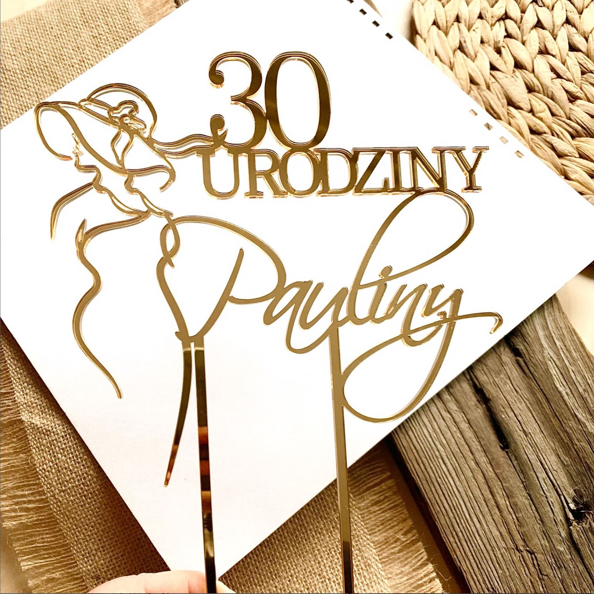 złoty lustrzany topper na tort urodzinowy